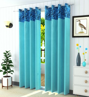 Homefab India 213.5 cm (7 ft) Polyester Room Darkening Door Curtain (Pack Of 2)(Solid, Blue)