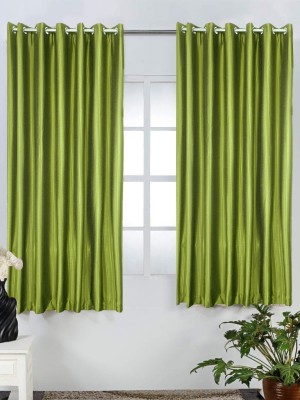 Homefab India 152.5 cm (5 ft) Polyester Room Darkening Window Curtain (Pack Of 2)(Solid, Green)