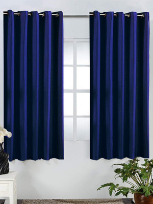 Homefab India 152.5 cm (5 ft) Window Polyester Semi Transparent Curtain (Pack Of 2)(Dark Blue, Solid)