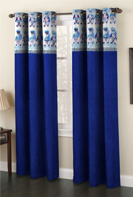 Homefab India 152.5 cm (5 ft) Polyester Semi Transparent Window Curtain (Pack Of 2)(Cartoon, Dark Blue)
