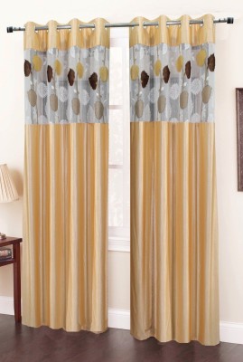 Homefab India 152.5 cm (5 ft) Polyester Semi Transparent Window Curtain (Pack Of 2)(Floral, Beige)