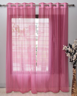 Homefab India 183 cm (6 ft) Tissue Room Darkening Shower Curtain (Pack Of 2)(Solid, Pink)