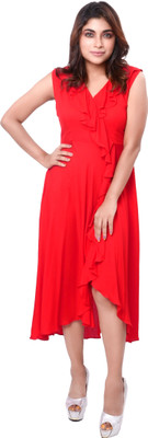 rayie collection Women High Low Red Midi/Calf Length Dress