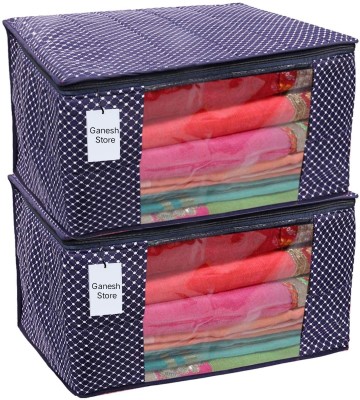Love Store Set of 2 Navy Blue Quilted 3 Layered Foldable Saree Covers / Clothes Storage Bag / Wardrobe Organizer With Transparent Window And Zip For Lehenga, Suit, Dress,& Accessories (Navy Blue) Saree Cover(Navy Blue)