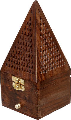 AAYAT HANDICRAFTS Wooden Bakhoor Cone Burner/Dhoop Batti Dan(Box). (Pyramid Shape) Wooden Incense Cone Box/Ash Catcher/Home Fragrance Stand/Holder for Meditation Aromatherapy Home Fragrance Products. Made in India with strong and resistant wood with antique finish. Wooden Incense Holder(Brown)