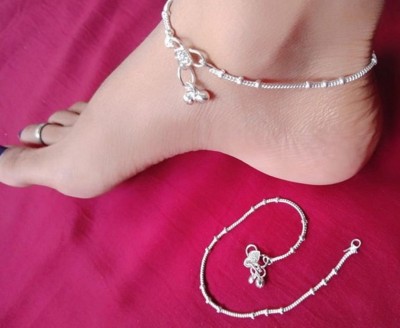 SONI JEWELLERY Women and Girls Silver Plated White Metal Payal Anklets (Pack of 2) Alloy Anklet(Pack of 2)