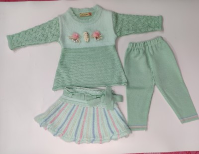 Swa Peaches Design Studios Baby Girls Party(Festive) Sweater Legging, Skirt(GREEN, PINK, blue)