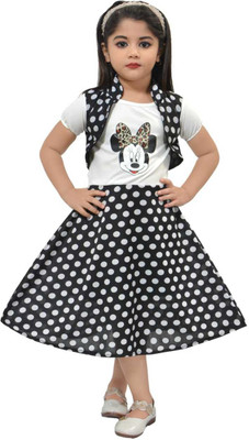 Samshil Fashion Girls Midi/Knee Length Casual Dress(Black, Short Sleeve)