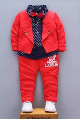 RAMMI FASHION Boys Festive & Party Blazer, Shirt and Trouser Set(Red Pack of 1)