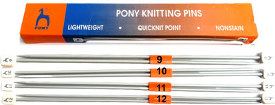 Artonezt Pony Light Weight Single Point Knob Aluminium Knitting Pins/Knitting Needles Combo (Grey, Size No. 9 to 12, Length 25cm) Knitting Pin(Pack of 8)