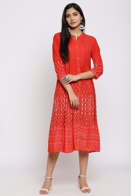 BIBA Women Printed A-line Kurta(Red)