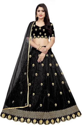 MOR FOR FAB Printed Semi Stitched Lehenga & Crop Top(Black)