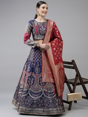 Fabcartz Printed Semi Stitched Lehenga Choli(Blue)