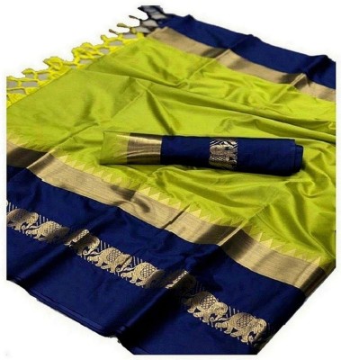 Blue Wish Printed Fashion Cotton Silk Saree(Green)