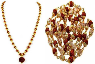 braj bazar 5 Mukhi Rudraksha Mala Gold-plated Plated Brass Chain Wood Chain combo Gold-plated Plated Brass Chain Gold-plated Plated Brass Chain
