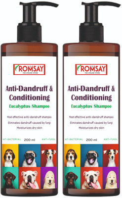 ROMSAY Anti-Dandruff & Conditioning Eucalyptus Shampoo Most effective Anti-Dandruff Shampoo Eliminates Dandruff Caused By Fungi Moisturizes Dry Skin Dog Shampoo Cat Shampoo Enriched Shampoo With Aloevera And Coconut Oil Anti-dandruff, Anti-fungal, Conditioning, Whitening and Color Enhancing eucalypt
