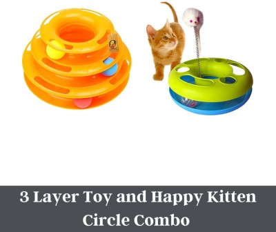 FOODIE PUPPIES Interactive 3 Layer Toy and Happy Kitten Circle Combo for Cats and Kittens Plastic Rubber Toy, Training Aid, Tough Toy For Cat