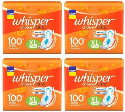 Whisper Choice Ultra Sanitary Pads for Women XL6+6+6+6 Pack of 4 Sanitary Pad(Pack of 4)