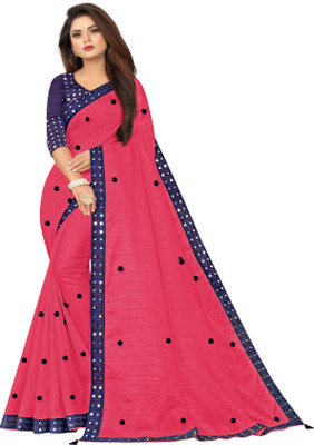 ONTIC LIFESTYLE Applique, Solid/Plain Bollywood Cotton Silk Saree(Multicolor)