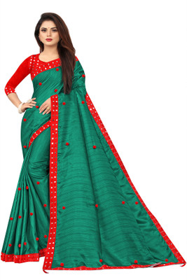 MM BROTHERS Embroidered Bollywood Art Silk Saree(Green)