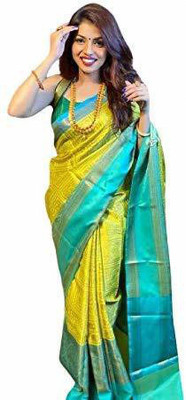 RADHA LAKSHMI Woven Bollywood Pure Silk Saree(Yellow)