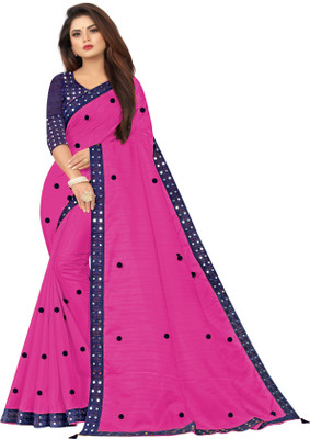 ONTIC LIFESTYLE Applique, Solid/Plain Bollywood Cotton Silk Saree(Pink)