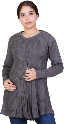 Ogarti Self Design Round Neck Casual Women Grey Sweater