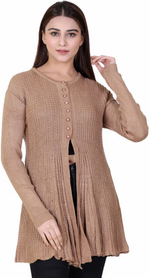 Ogarti Self Design Round Neck Casual Women Beige Sweater
