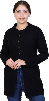 Ogarti Self Design Round Neck Casual Women Black Sweater