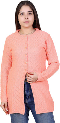 Ogarti Self Design Round Neck Casual Women Pink Sweater