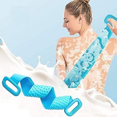 Strobine Silicone Soft Belt With Best Quality 2 in 1 Blue Bath Body Brush Combo AND bathroom body brush, Bathing Brush for Women And Men, Soft Cleaning Body Brush - Skin Massage Brush Bath Bathroom,Gentle Scrub Massage,Dead Skin Removal Exfoliating Belt for Shower,Shower Bath Belt, Silicon Bath Belt