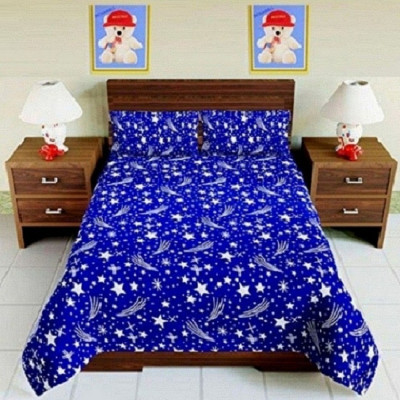 FRSH TEXO FAB 160 TC Polyester Queen 3D Printed Flat Bedsheet(Pack of 1, Blue)