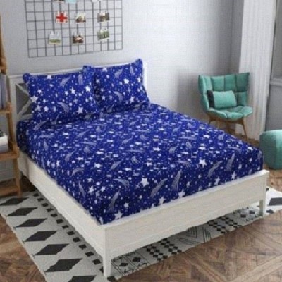 FRSH TEXO FAB 160 TC Polyester Queen 3D Printed Flat Bedsheet(Pack of 1, Blue)