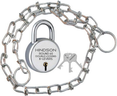 HINDSON 3 Feet Chain Lock with Round 65mm Padlock For Helmet, Gate, Link, Luggage steel Cycle Lock