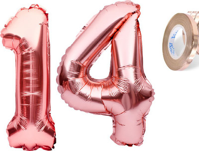 PARTY MIDLINKERZ Solid Birthday Numbers Solid RoseGold '14' number Balloon(Multicolor, Pack of 1)