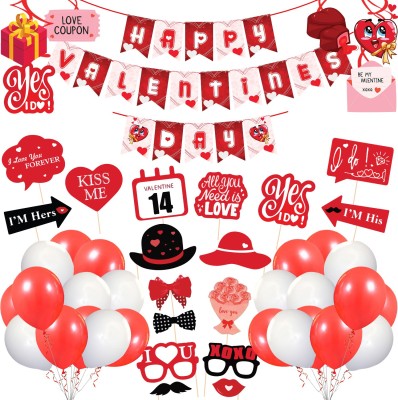 ZYOZI Happy Valentine’s Day Decoration Combo, Valentine’s Day Banner,Photo Booth, Swirls and Balloon for Valentine’s Day Party Decorations, Wedding Anniversary Party Decorations, Photo Prop (Set of 49)(Set of 49)