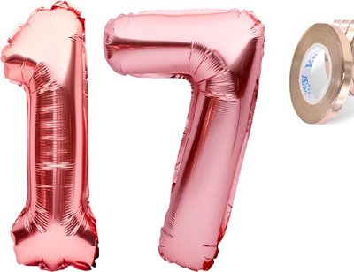 PARTY MIDLINKERZ Solid Birthday Numbers Solid RoseGold '17' number Balloon(Gold, Pack of 1)