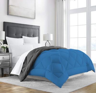 Linenovation Solid Double Comforter for  Heavy Winter(Polyester, Grey : Sky Blue)