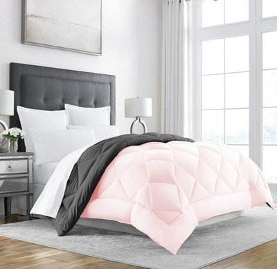 Linenovation Solid Double Comforter for  Heavy Winter(Polyester, Grey : Light Pink)