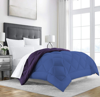 Linenovation Solid Double Comforter for  Heavy Winter(Polyester, Purple : Dark Blue)