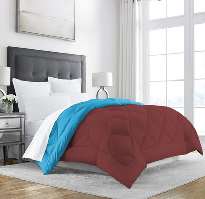 Linenovation Solid Single Comforter for  Heavy Winter(Polyester, Light Blue : Maroon)