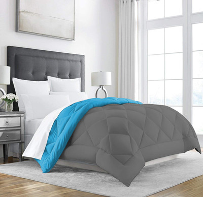 Linenovation Solid Single Comforter for  Heavy Winter(Polyester, Light Blue : Dark Grey)