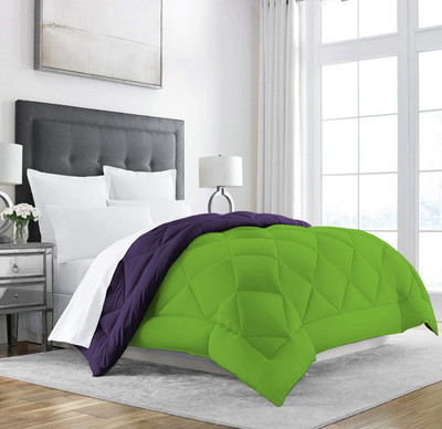 Linenovation Solid Double Comforter for  Heavy Winter(Polyester, Purple : olive Green)