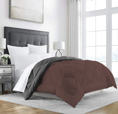 Linenovation Solid Double Comforter for  Heavy Winter(Polyester, Grey : Brown)