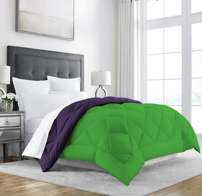Linenovation Solid Double Comforter for  Heavy Winter(Polyester, Purple : Green)