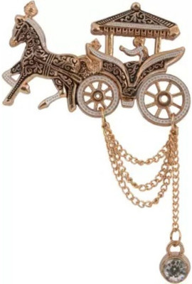 EXOTICA Fashions Horse Cart Metal Sherwani Blazer Suit Brooch with Hanging Crystal Chain Lapel pin for Men & Boys (Gold) Brooch(Gold)
