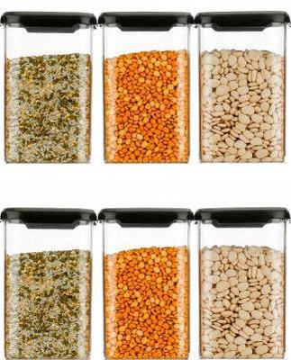 A J ENTERPRISE Plastic Grocery Container  - 1100 ml(Pack of 6, Black)