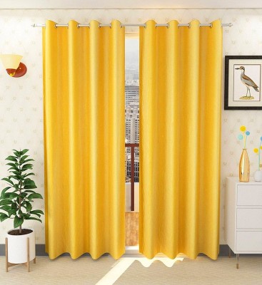 Kraftiq Homes 214 cm (7 ft) Polyester Semi Transparent Door Curtain (Pack Of 2)(Plain, Yellow)