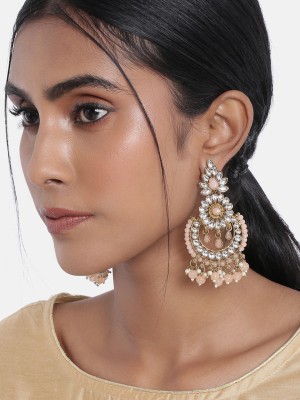 I Jewels 18k Gold Plated Chandbali Kundan Studded & Beaded Earrings Alloy Chandbali Earring