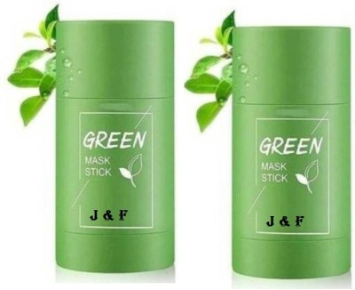 J & F Green Tea Purifying Clay Stick Mask Anti-Acne Eggplant Solid Fine,Portable Cleansing Mask Mud Apply Mask, Green Tea Facial Detox Mud Mask (Green Tea mask ) pack of 2(40 g)